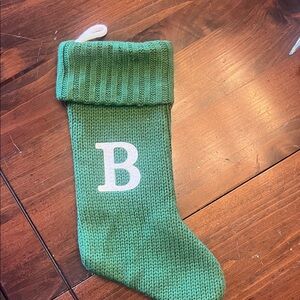 Green Knit Christmas Stocking with Letter B